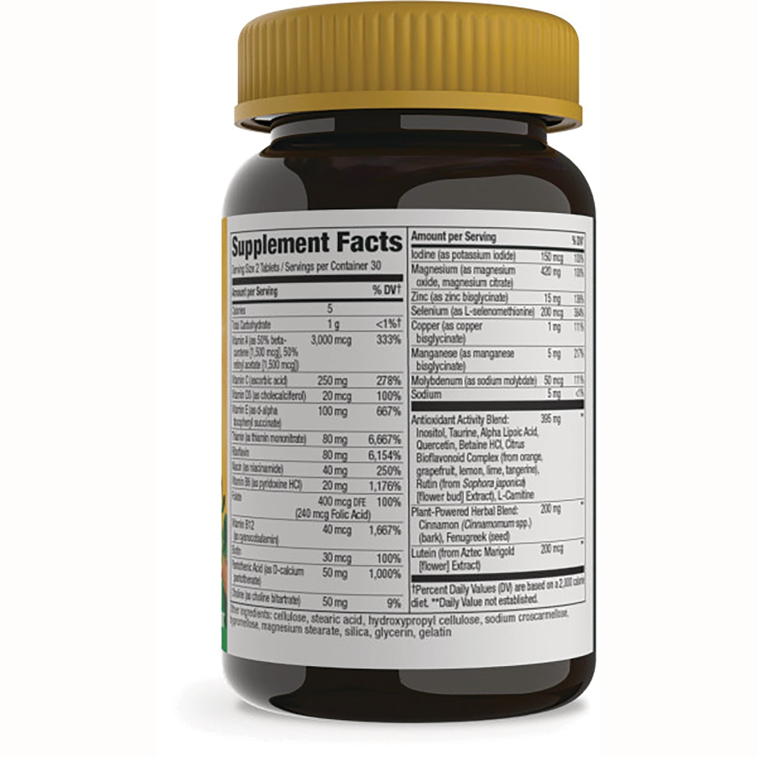NW1044 | back of brown supplement bottle showing Supplement Facts nutrition label and ingredient panel