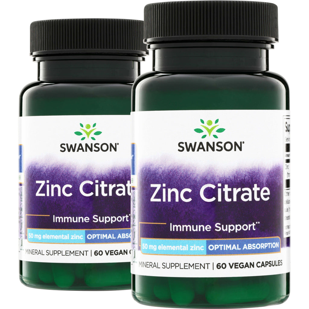 SW1995 | Swanson Zinc Citrate supplement bottle with 60 vegan capsules and immune support label - Thumbnail