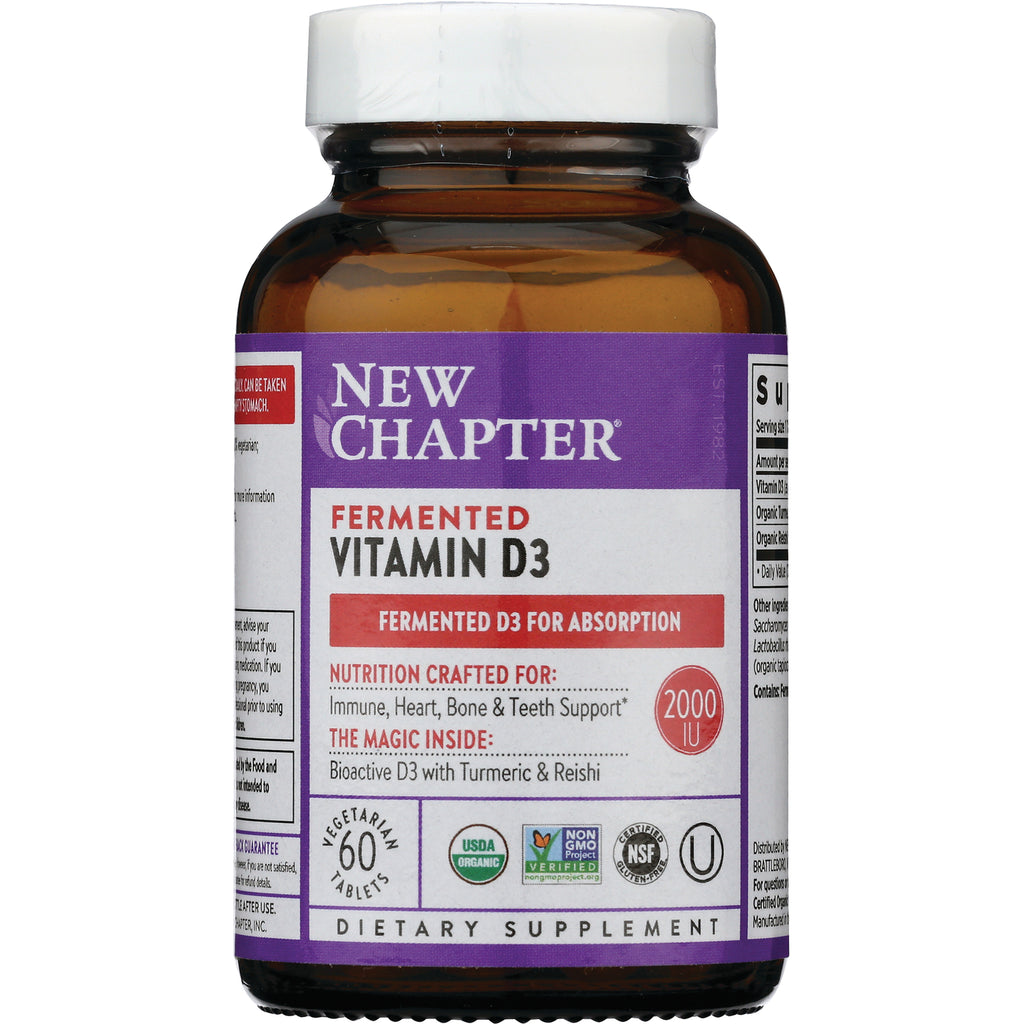NWC342 | New Chapter fermented Vitamin D3 bottle front label 2000 IU, 60 vegetarian tablets - Thumbnail