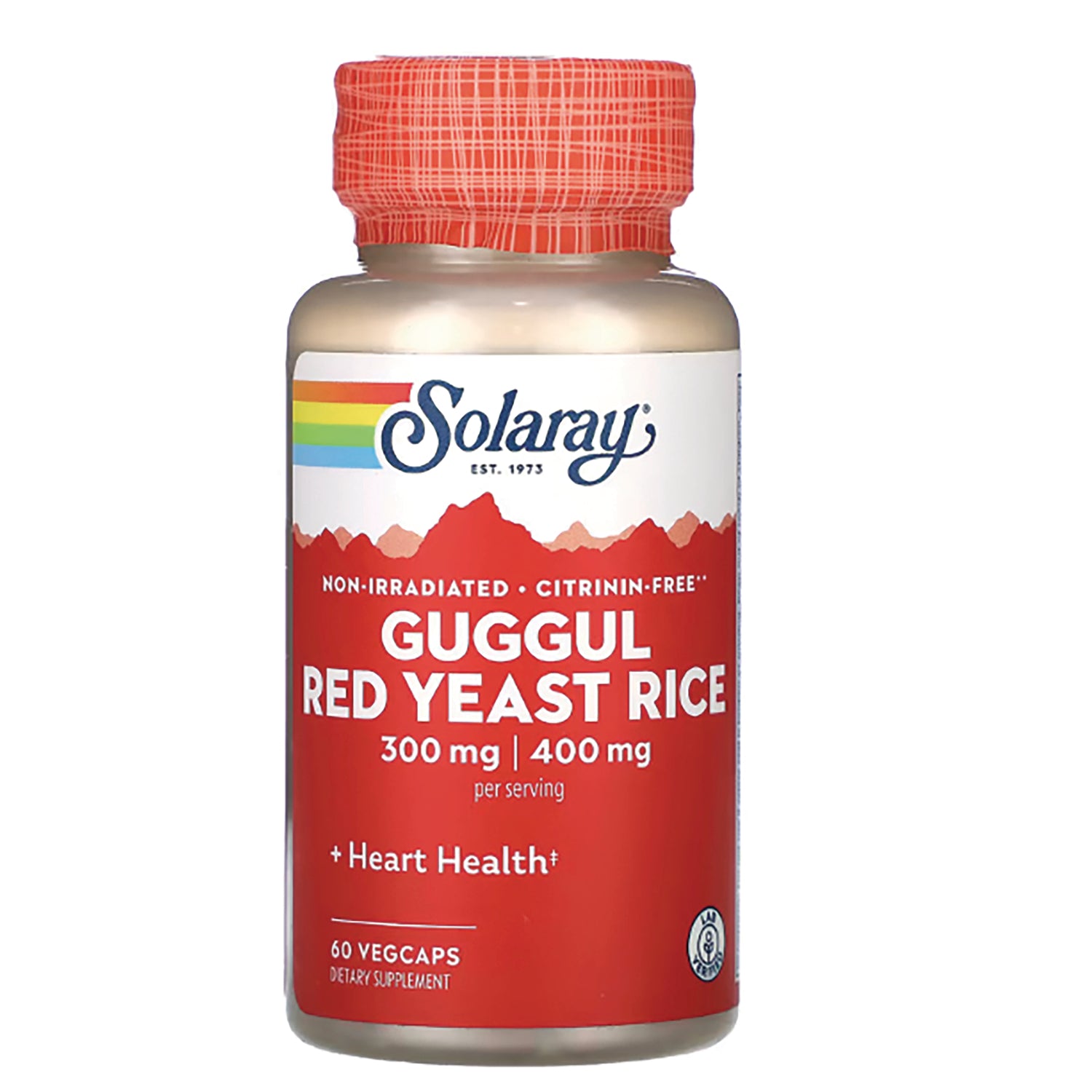 SLR198 | Solaray Guggul Red Yeast Rice supplement bottle labeled 300 mg | 400 mg per serving, 60 vegcaps
