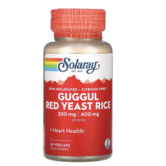 SLR198 | Solaray Guggul Red Yeast Rice supplement bottle labeled 300 mg | 400 mg per serving, 60 vegcaps