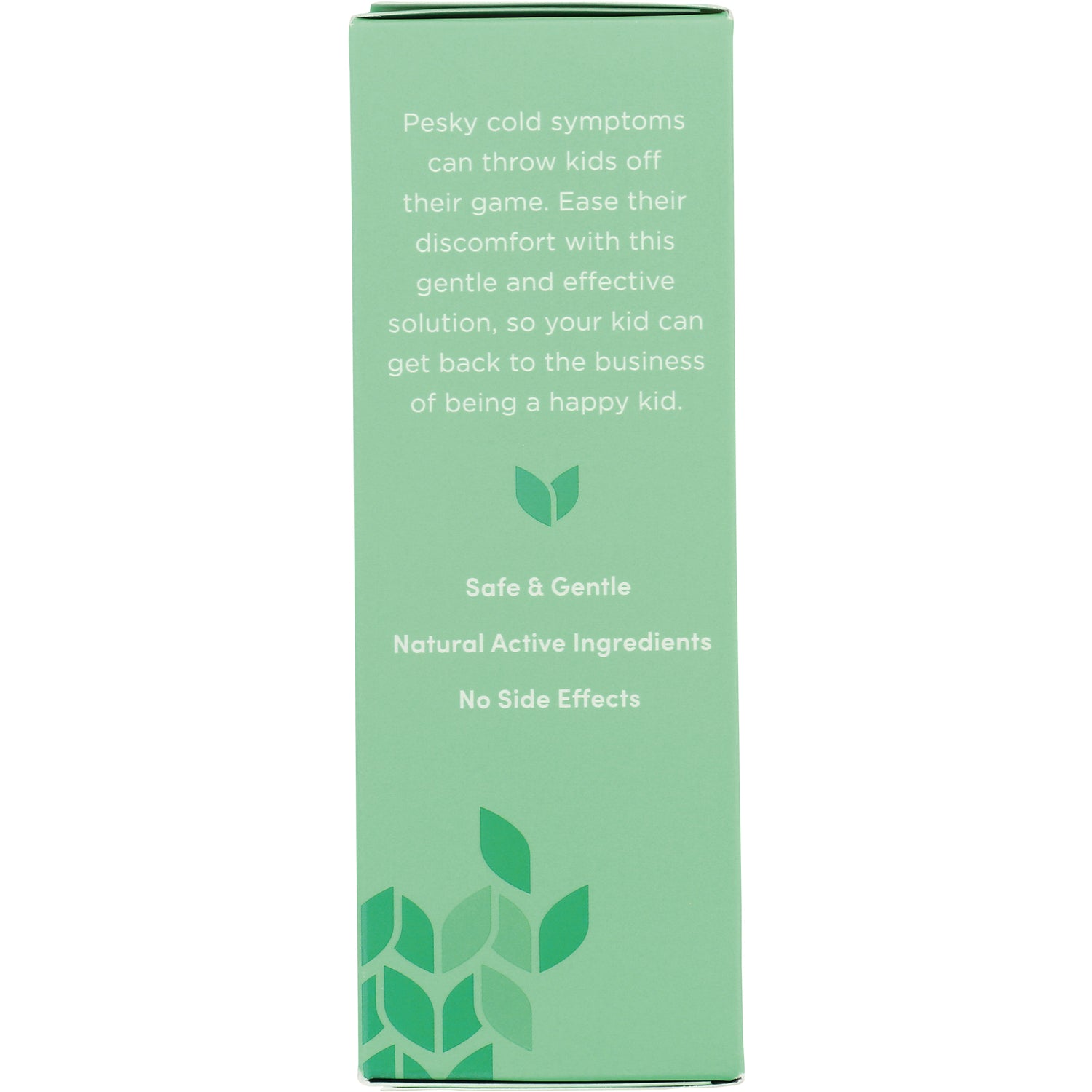 HY067 | green product side panel reading Safe & Gentle; Natural Active Ingredients; No Side Effects and cold relief messaging