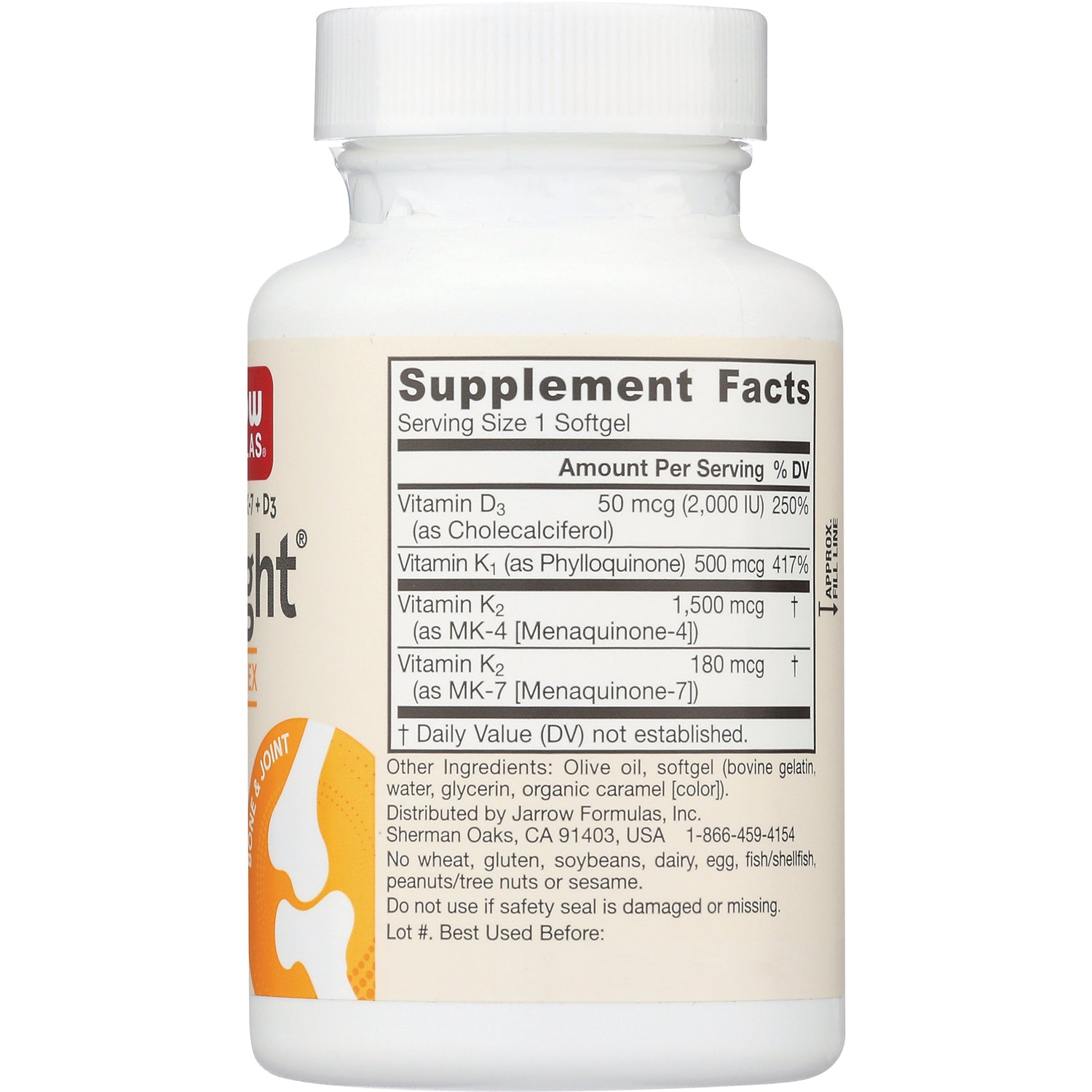JR343 | back label showing Supplement Facts panel and ingredient list for softgel bottle