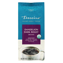 TCN027 | Teeccino Dandelion Dark Roast organic chicory herbal coffee, 10 oz bag, front