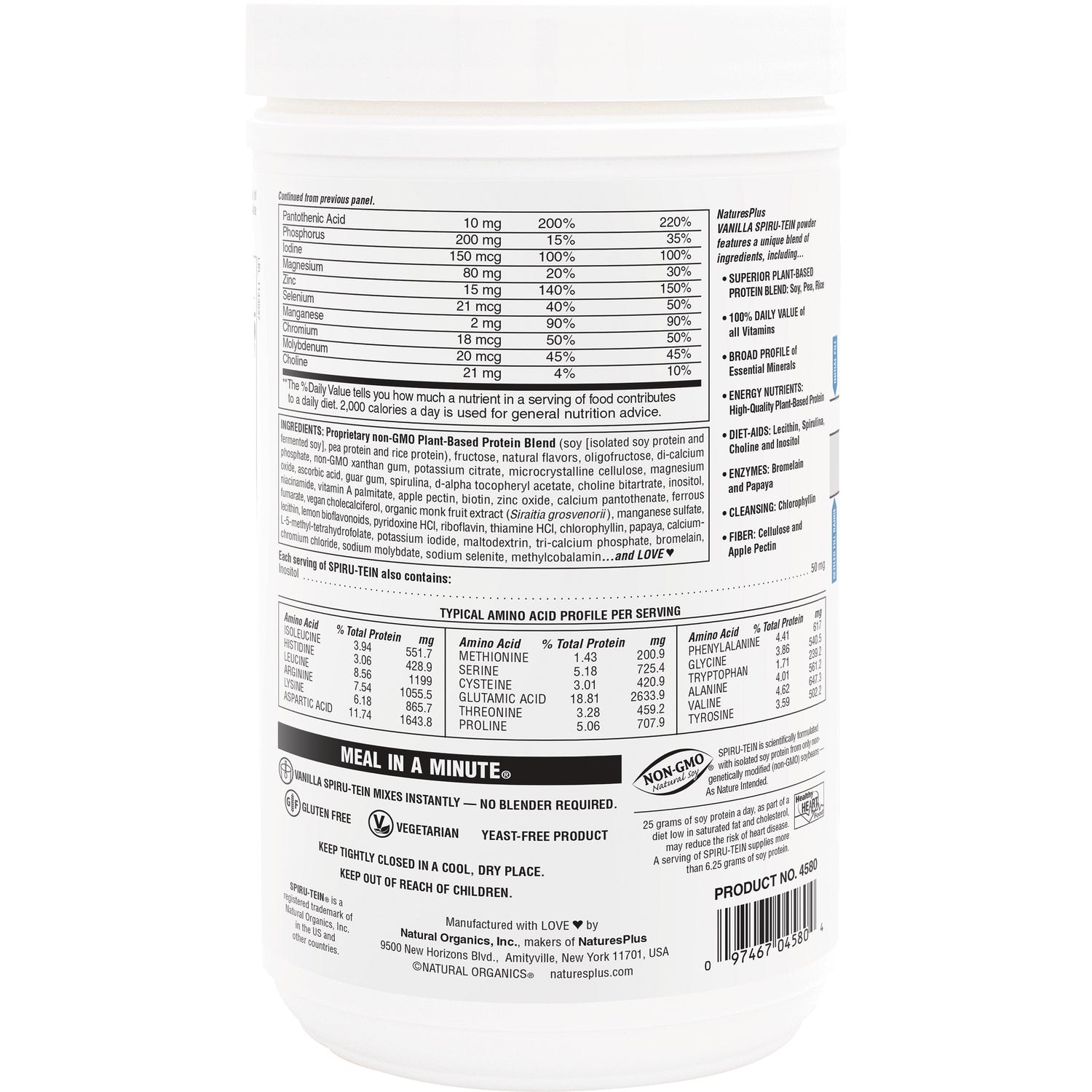 NTP097 | Back label showing supplement nutrition facts, ingredient list, and barcode on white tub