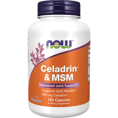 NWF662 | NOW Celadrin & MSM white supplement bottle labeled Advanced Joint Support 120 Capsules