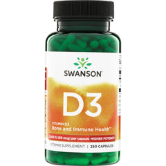 SW1210 | Swanson Vitamin D3, Bone and Immune Health, 2,000 IU (50 mcg) per capsule, Higher Potency, 250 capsules