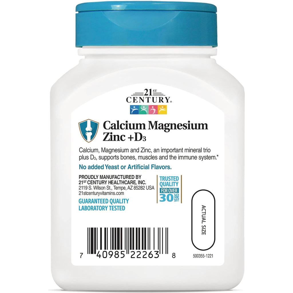 CNT018 | white supplement bottle label reading Calcium Magnesium Zinc + D3 with product details, barcode and actual size oval - Thumbnail