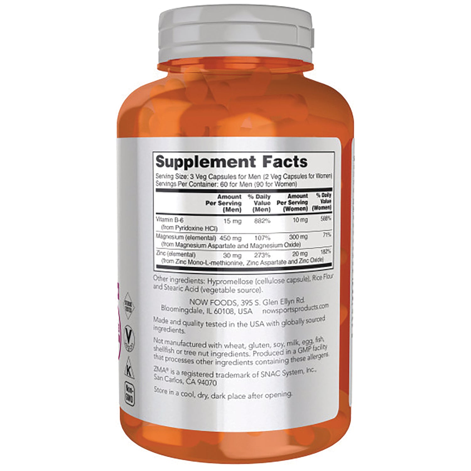 NWF1183 | back of orange supplement bottle showing Supplement Facts label and ingredient text