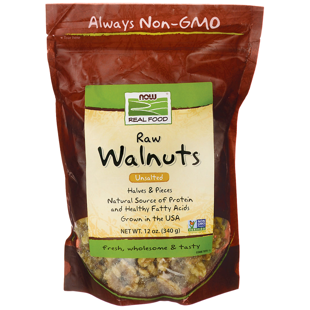 NWF1131 | NOW Real Food raw walnuts unsalted 12 oz bag front - Thumbnail