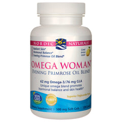 NRN036 | white supplement bottle labeled OMEGA WOMAN Evening Primrose Oil Blend by Nordic Naturals