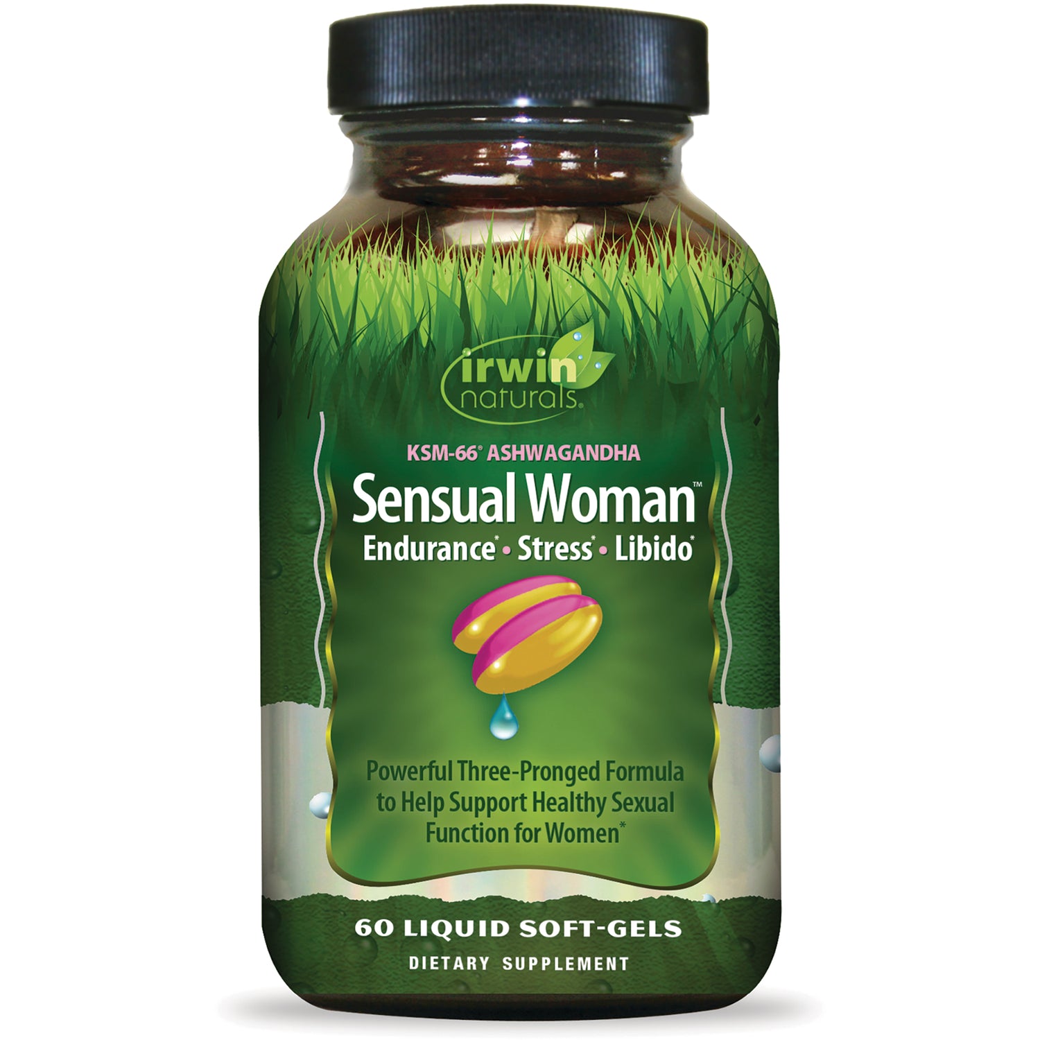 IR269 | Sensual Woman green bottle label, 60 liquid soft-gels dietary supplement for women