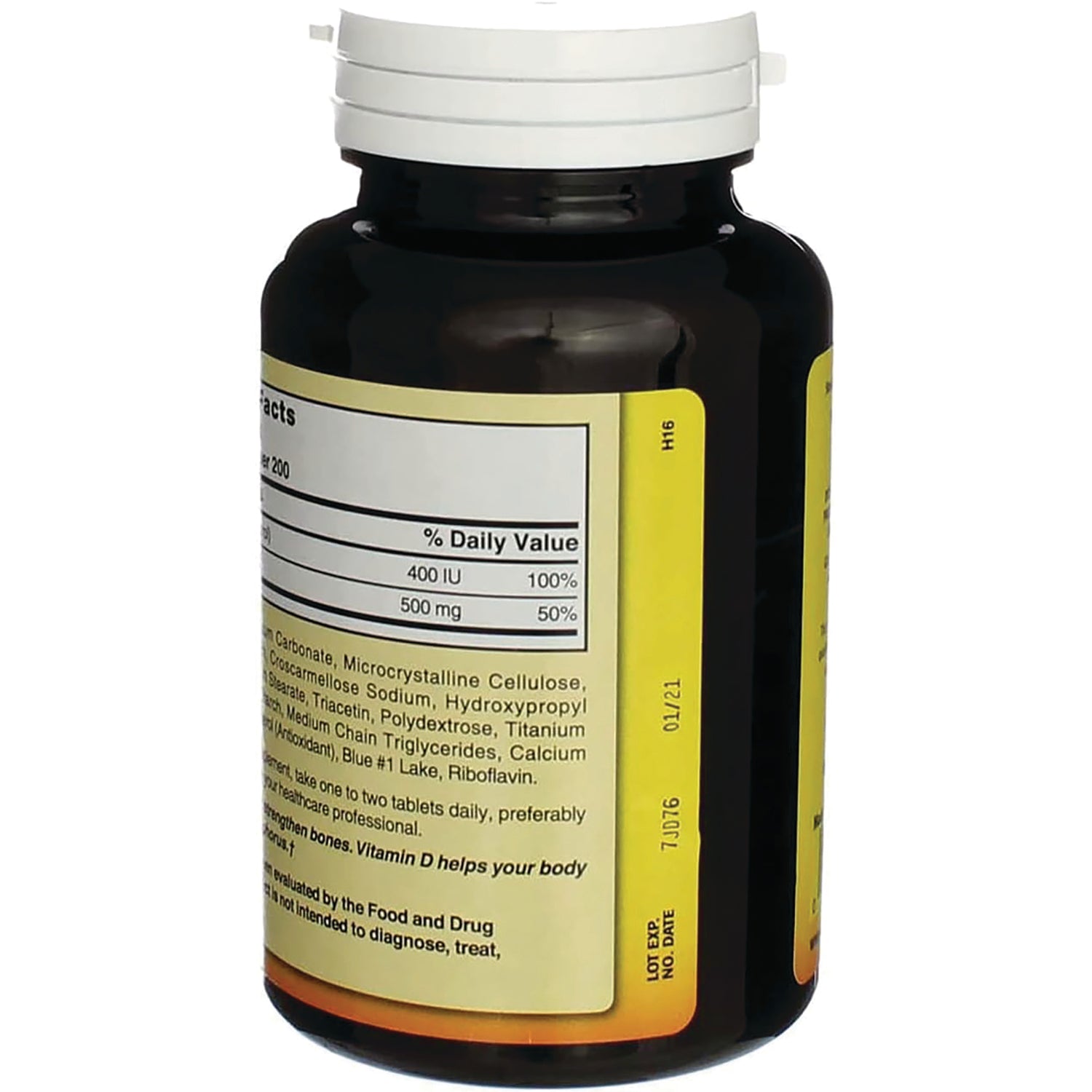 NAB040 | back of dark supplement bottle showing partial supplement facts, ingredients and lot/exp panel