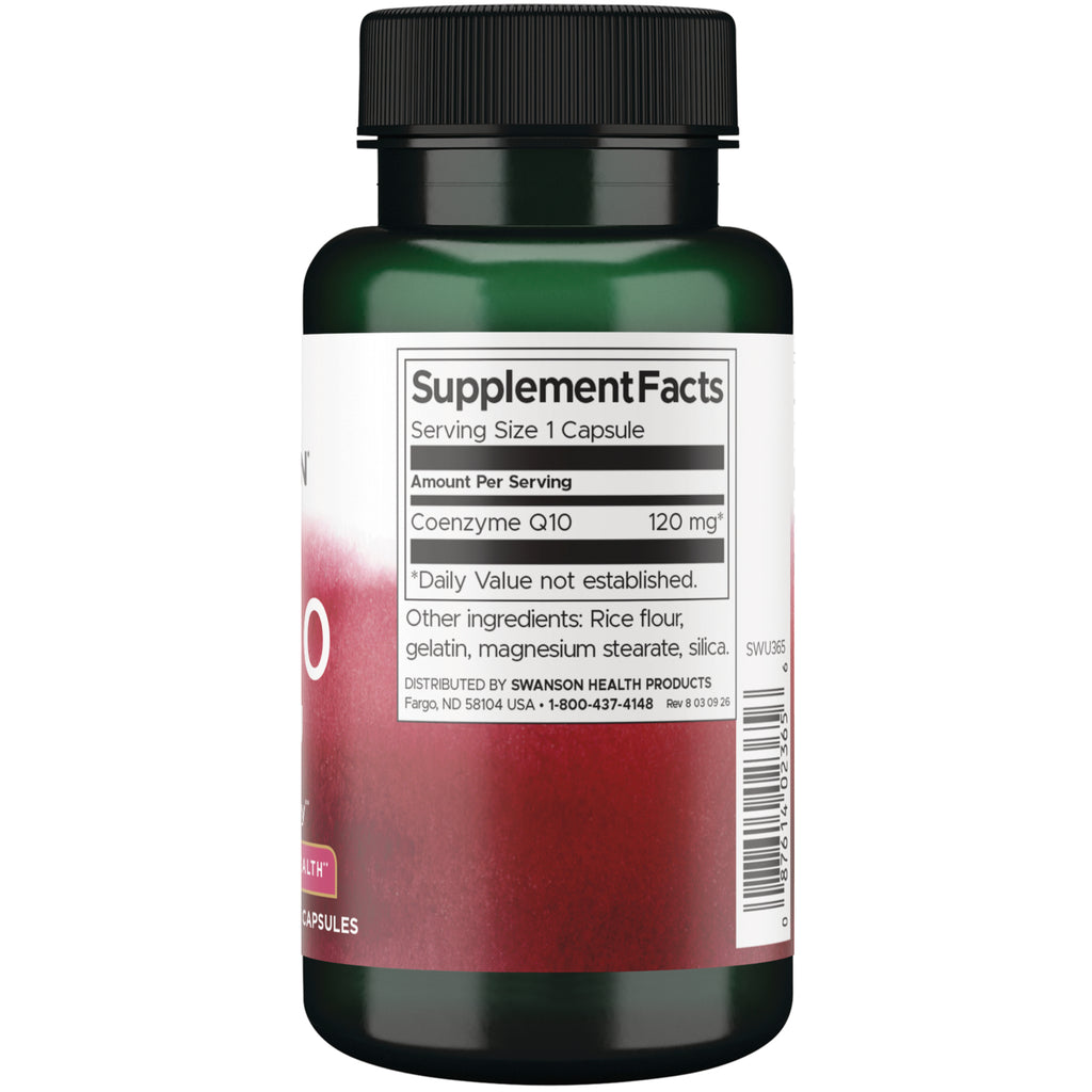 SWU365 | Back label with Supplement Facts for Coenzyme Q10 120 mg, other ingredients, and barcode - Thumbnail