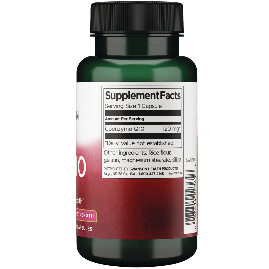 SWU365 | Back label with Supplement Facts for Coenzyme Q10 120 mg, other ingredients, and barcode - Thumbnail