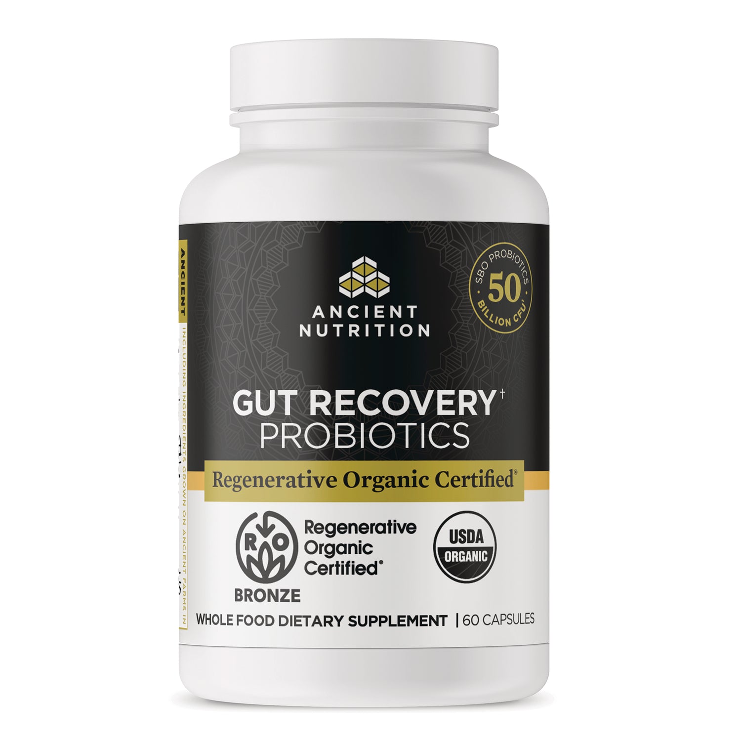 ATN141 | Ancient Nutrition Gut Recovery Probiotics bottle, Regenerative Organic Certified, 60 capsules
