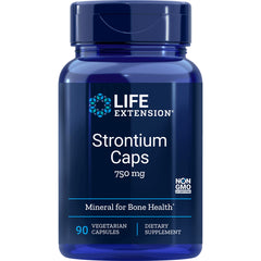 LE353 | Life Extension Strontium Caps 750 mg blue bottle front label, 90 vegetarian capsules dietary supplement