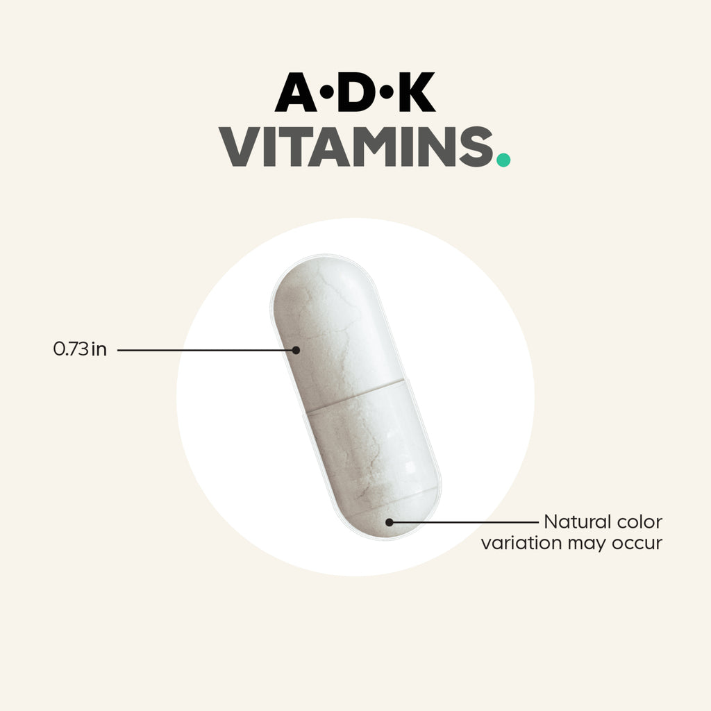 CDG035 | ADK Vitamins capsule infographic with 0.73 in size and natural color variation note - Thumbnail