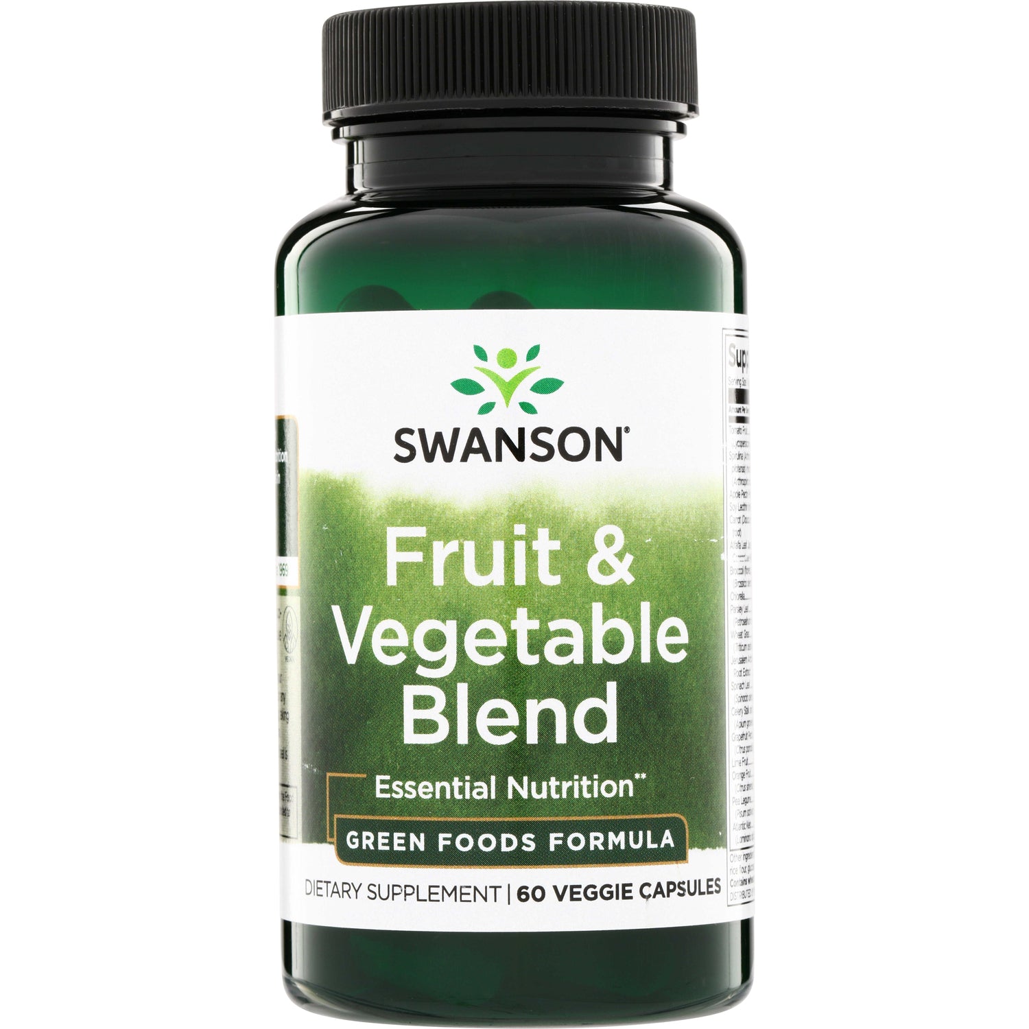 SWR059 | Swanson Fruit & Vegetable Blend, Essential Nutrition, Green Foods Formula, 60 veggie capsules bottle front