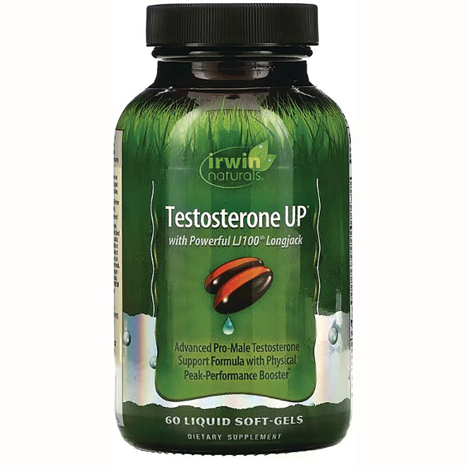 IR103 | Irwin Naturals Testosterone UP bottle, 60 liquid soft-gels on green label