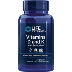 LE438 | Life Extension Vitamins D and K with Sea-Iodine 60 capsules dietary supplement bottle front