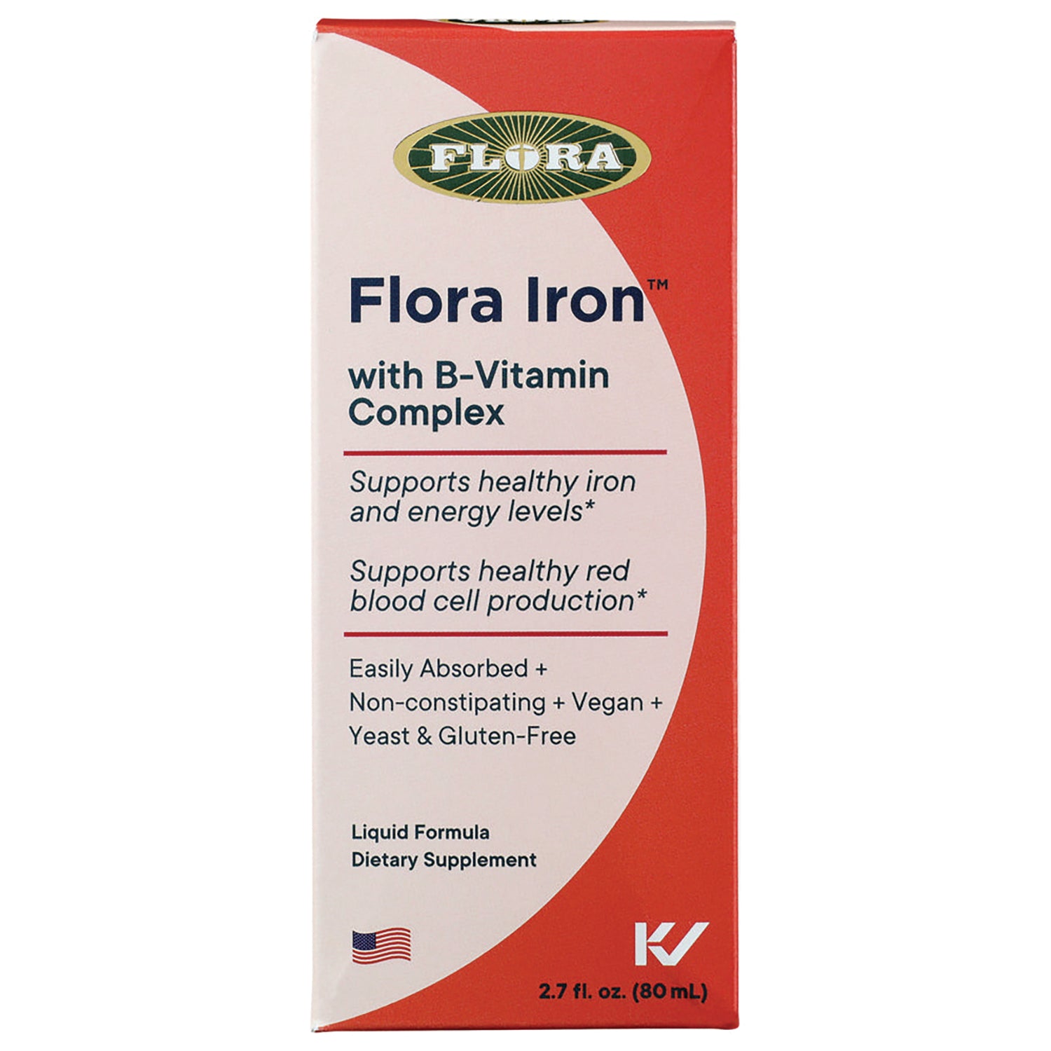FL109 | Flora Iron with B-Vitamin Complex box front showing liquid formula dietary supplement 2.7 fl oz
