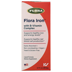 FL109 | Flora Iron with B-Vitamin Complex box front showing liquid formula dietary supplement 2.7 fl oz