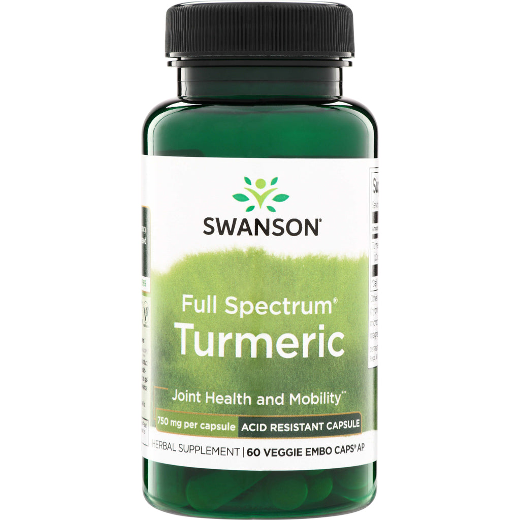 SW1489 | Swanson Full Spectrum Turmeric, 750 mg per capsule, 60 acid-resistant veggie capsules, Joint Health and Mobility - Thumbnail