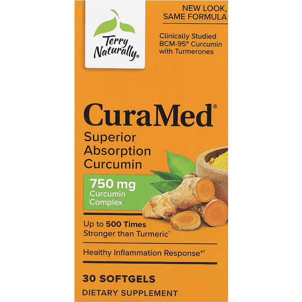 EUR037 | CuraMed 750 mg superior absorption curcumin box with turmeric illustration and Terry Naturally logo, 30 softgels - Thumbnail