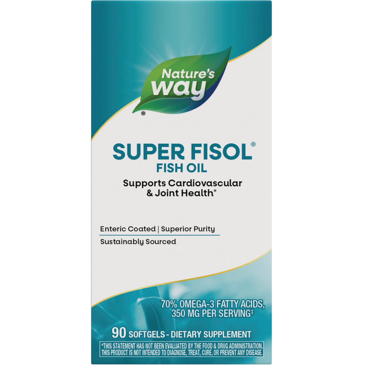 NW651 | Nature's Way Super Fisol fish oil box front panel reading Supports Cardiovascular & Joint Health, 90 softgels