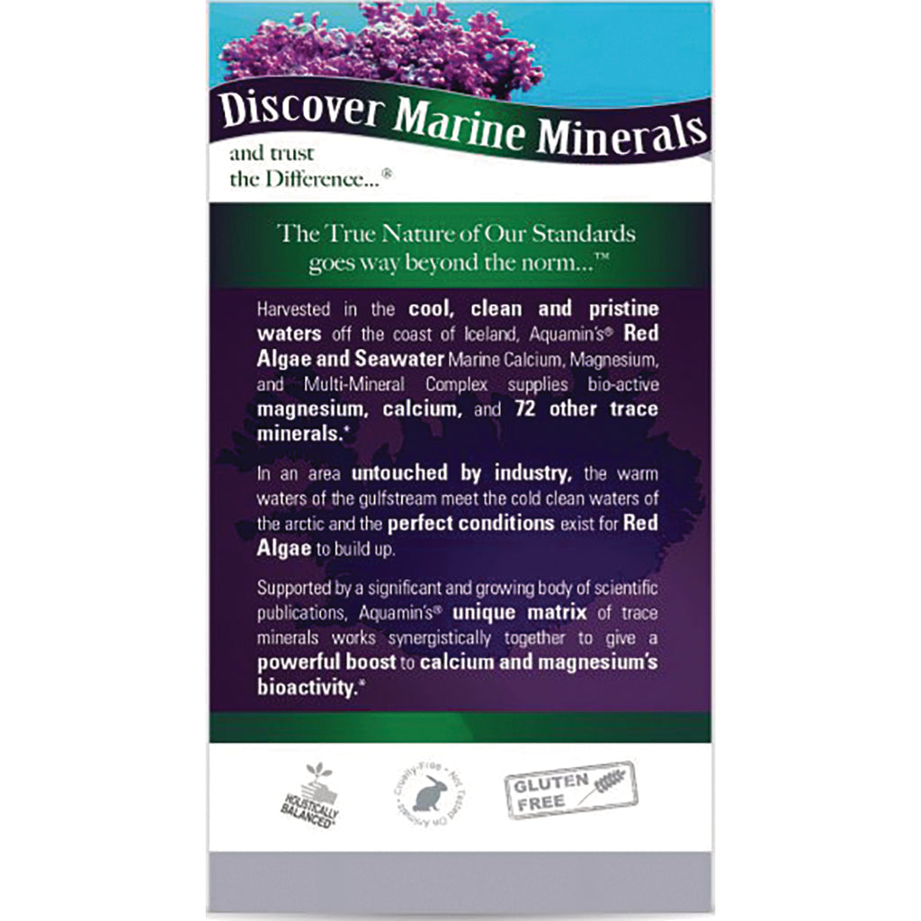 NAT399 | Back label describing Discover Marine Minerals, sourcing and mineral benefits with a gluten free icon - Thumbnail