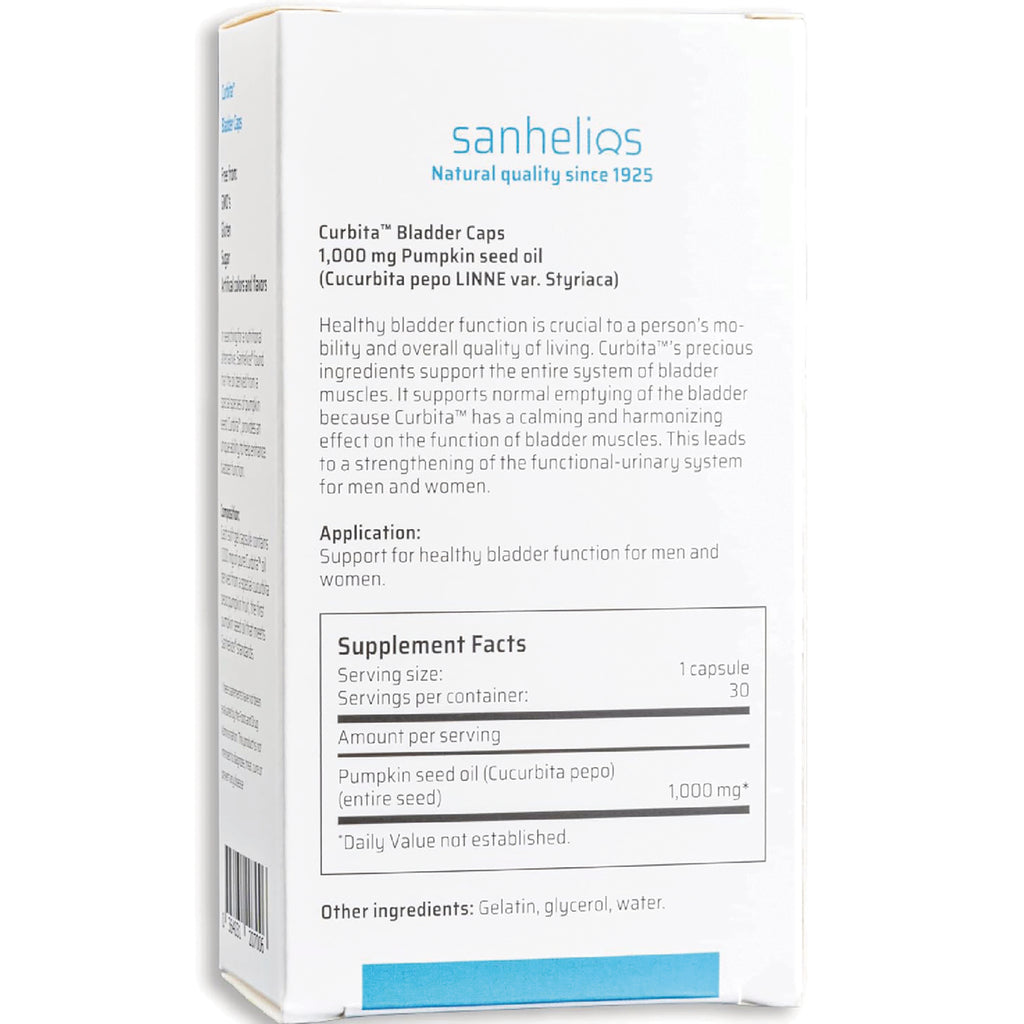 SAN001 | Back of Sanhelios Curbitia bladder caps box showing supplement facts and other ingredients - Thumbnail