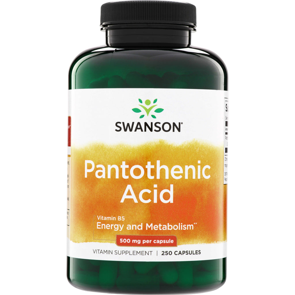 SW065 | Swanson Pantothenic Acid Vitamin B5, 500 mg per capsule, 250 capsules bottle front - Thumbnail
