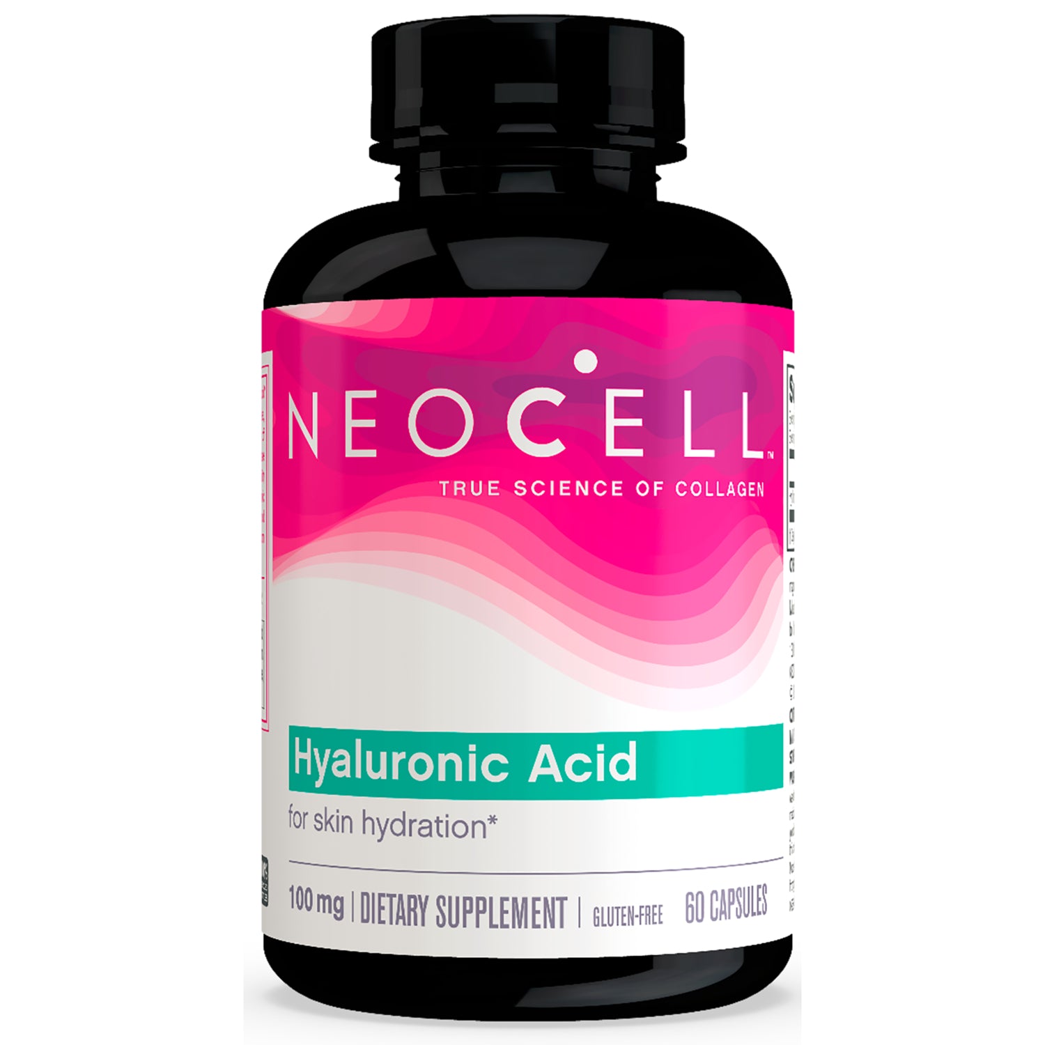 NEC011 | Neocell Hyaluronic Acid supplement bottle label, 60 capsules, 100 mg, for skin hydration