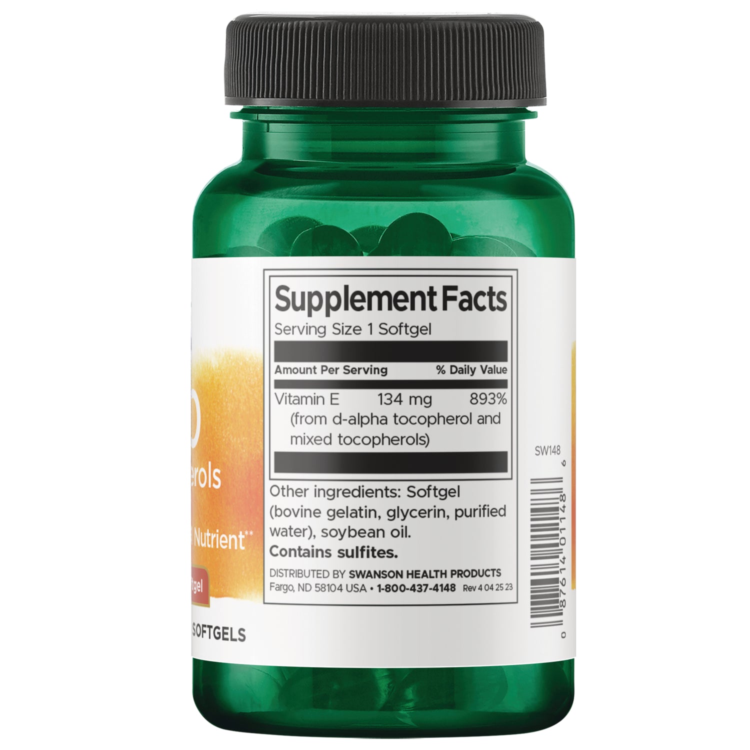 SW148 | Back label with supplement facts and serving information