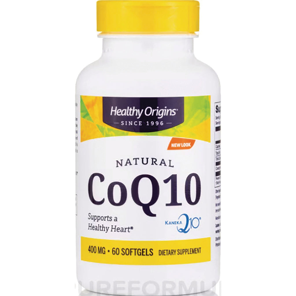 HRG033 | Healthy Origins Natural CoQ10 400 mg bottle, 60 softgels front label - Thumbnail