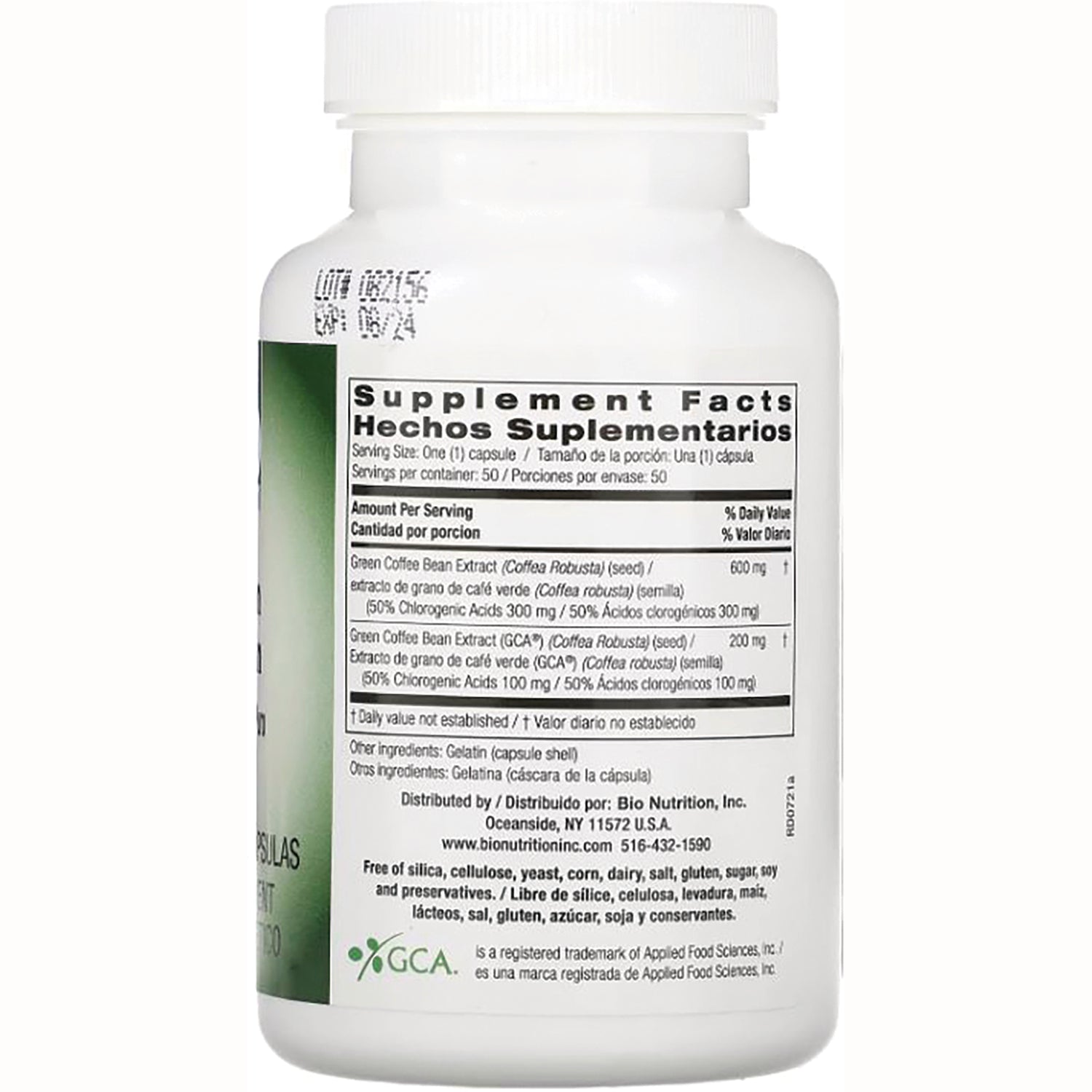 BNN012 | Supplement Facts panel and ingredients on back of white supplement bottle