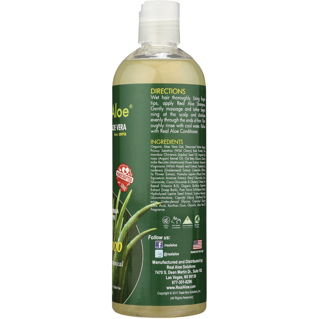 RA011 | Back of clear shampoo bottle with green label showing DIRECTIONS, INGREDIENTS and manufacturer contact info - Thumbnail