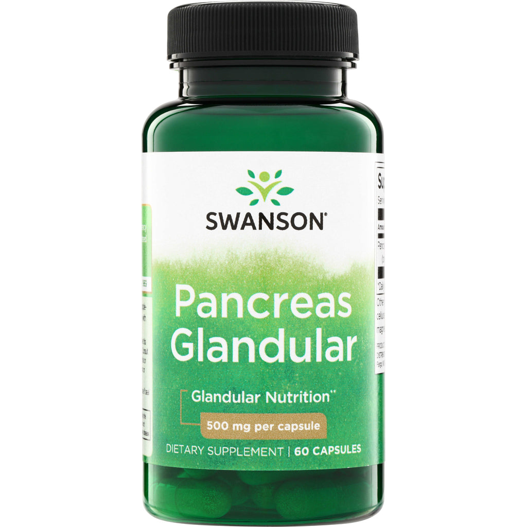 SW1228 | Swanson Pancreas Glandular dietary supplement bottle, 500 mg per capsule, 60 capsules - Thumbnail