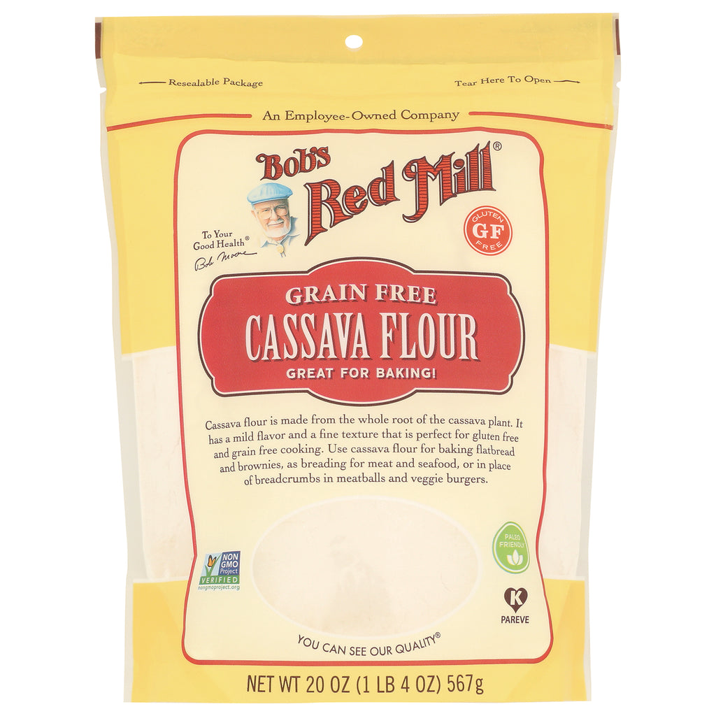 BOB269 | Bob's Red Mill grain free cassava flour 20 oz resealable pouch front with label and clear window - Thumbnail