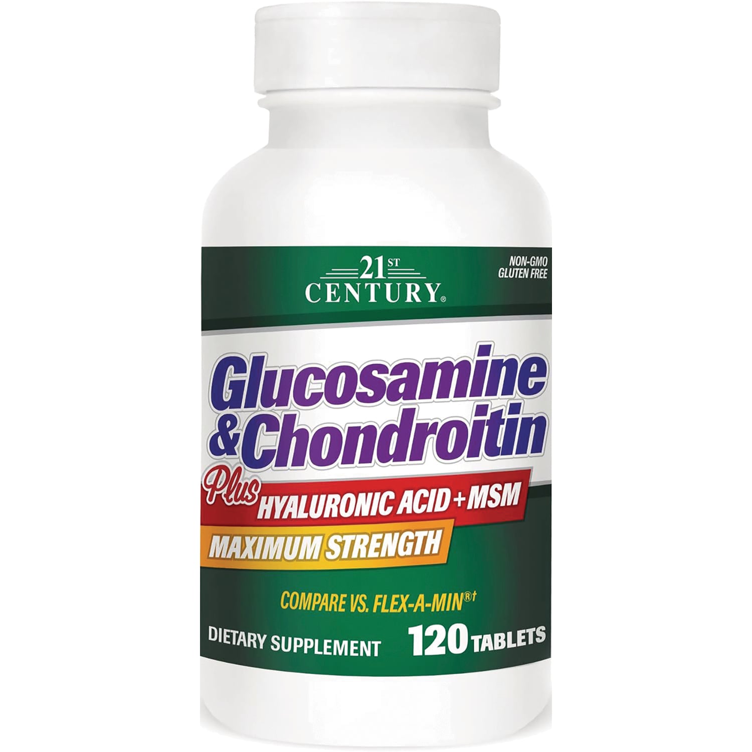 CNT225 | 21st Century Glucosamine & Chondroitin dietary supplement bottle, maximum strength, 120 tablets