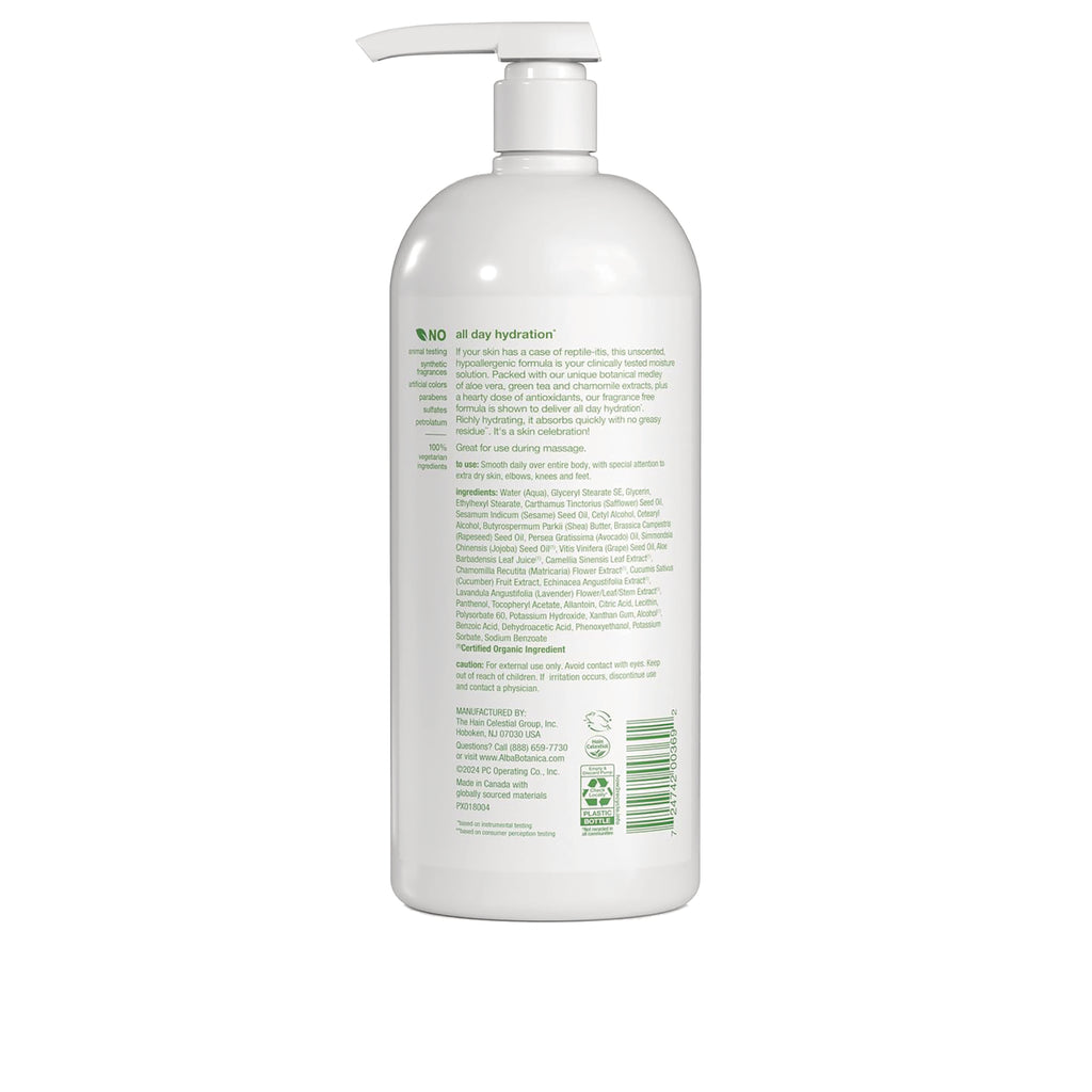 ABA006 | Back label of white pump bottle showing ingredients, barcode and visible text 'all day hydration' - Thumbnail