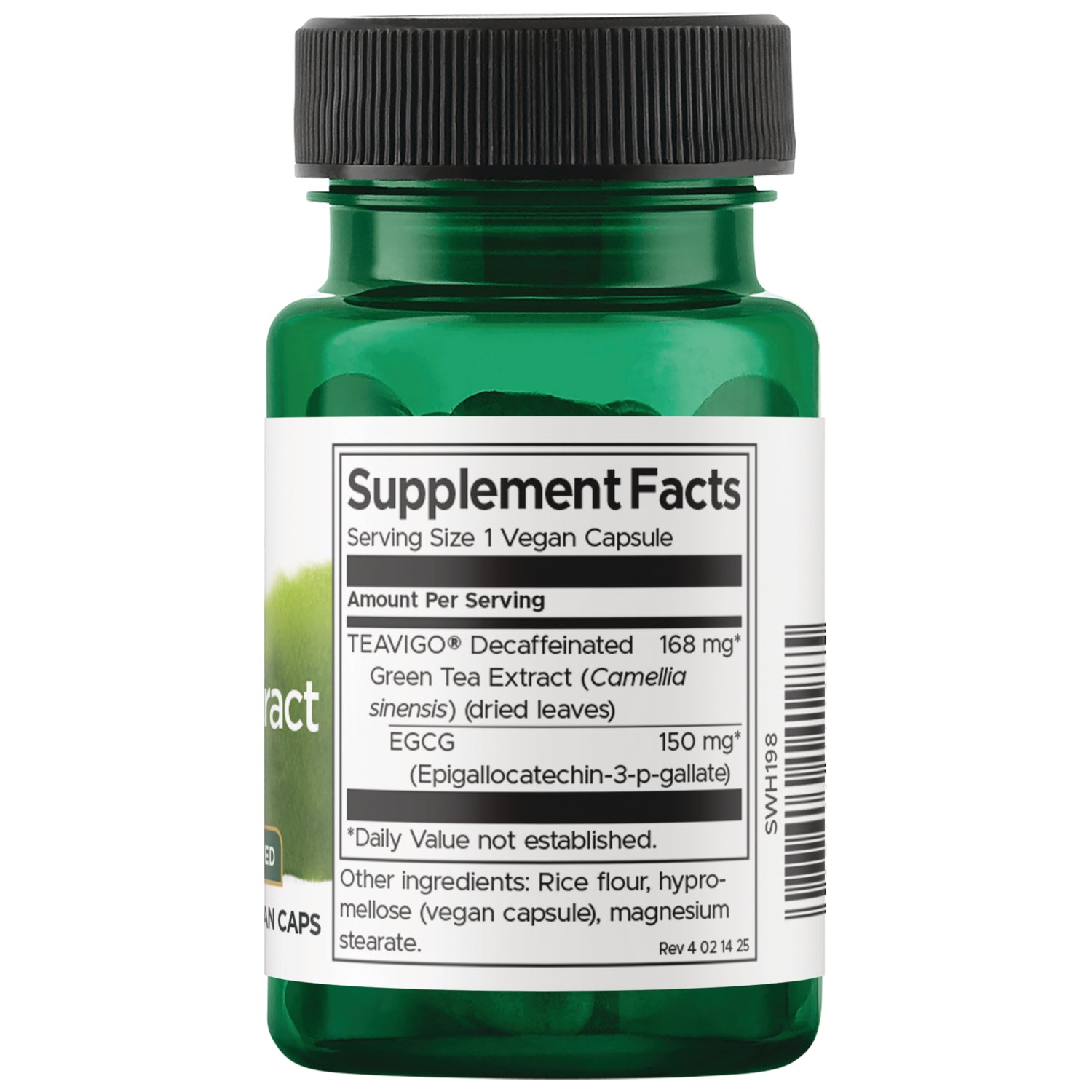 SWH198 | Supplement Facts for TEAVIGO caffeine-free green tea extract 168 mg