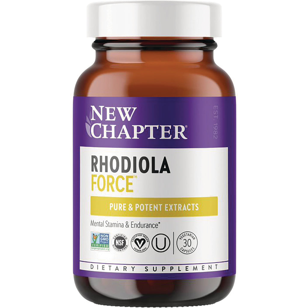 NWC039 | New Chapter Rhodiola Force supplement bottle with purple label reading Pure & Potent Extracts, 30 vegetarian capsules - Thumbnail