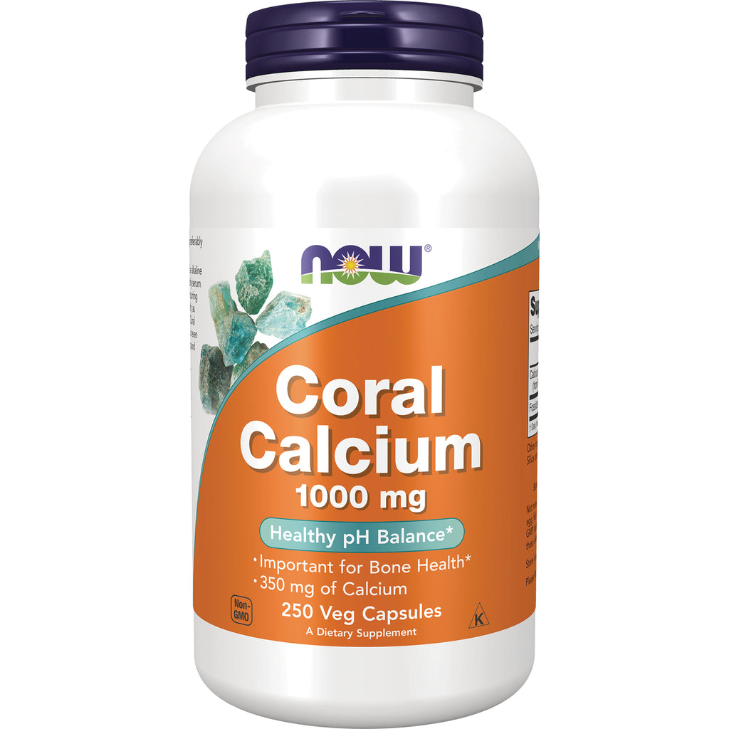 NWF1002 | NOW Coral Calcium 1000 mg white bottle with orange label, 250 veg capsules - Thumbnail