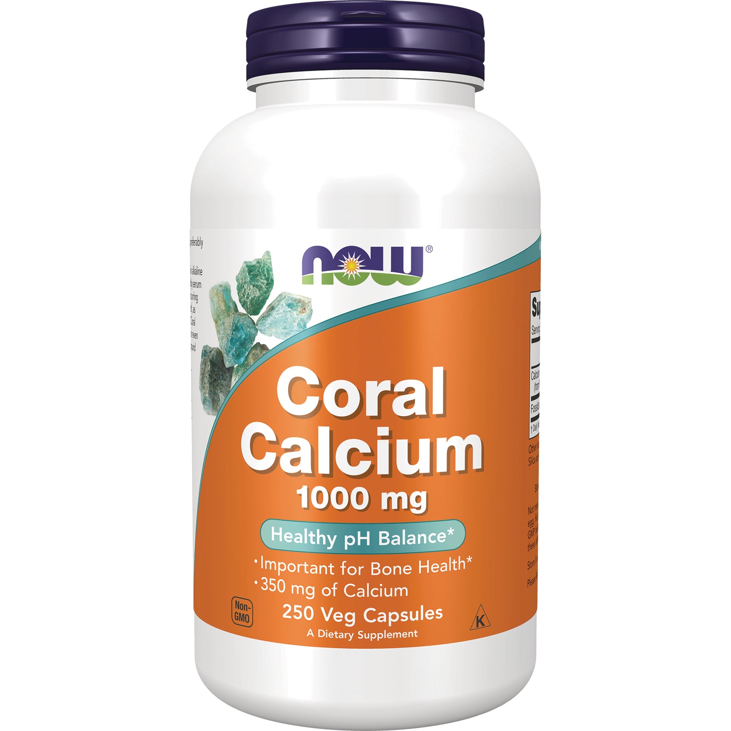 NWF1002 | NOW Coral Calcium 1000 mg white bottle with orange label, 250 veg capsules