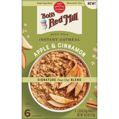BOB486 | Bob's Red Mill Instant Oatmeal Apple & Cinnamon front packaging with bowl and 6 packets