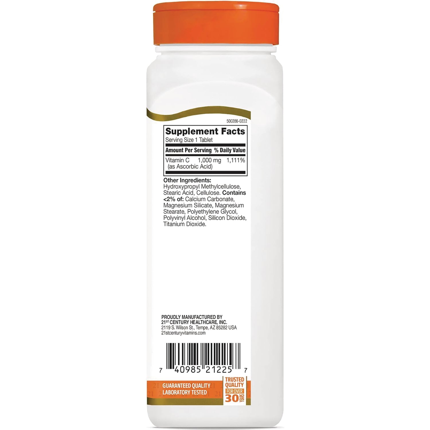 CNT171 | Back label showing Supplement Facts, ingredients list, and barcode on white bottle with orange cap