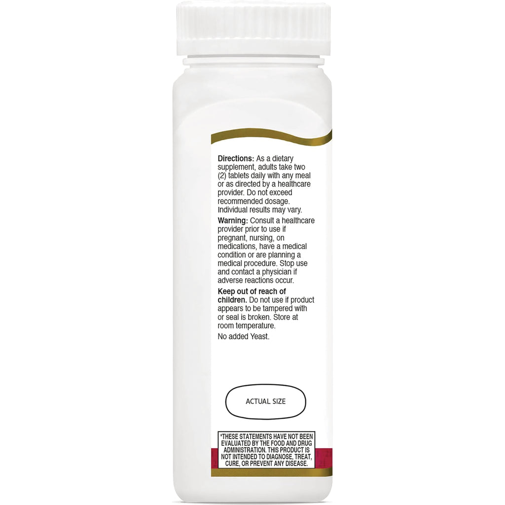 CNT101 | back label of white supplement bottle showing directions, warnings, and an ACTUAL SIZE mark - Thumbnail