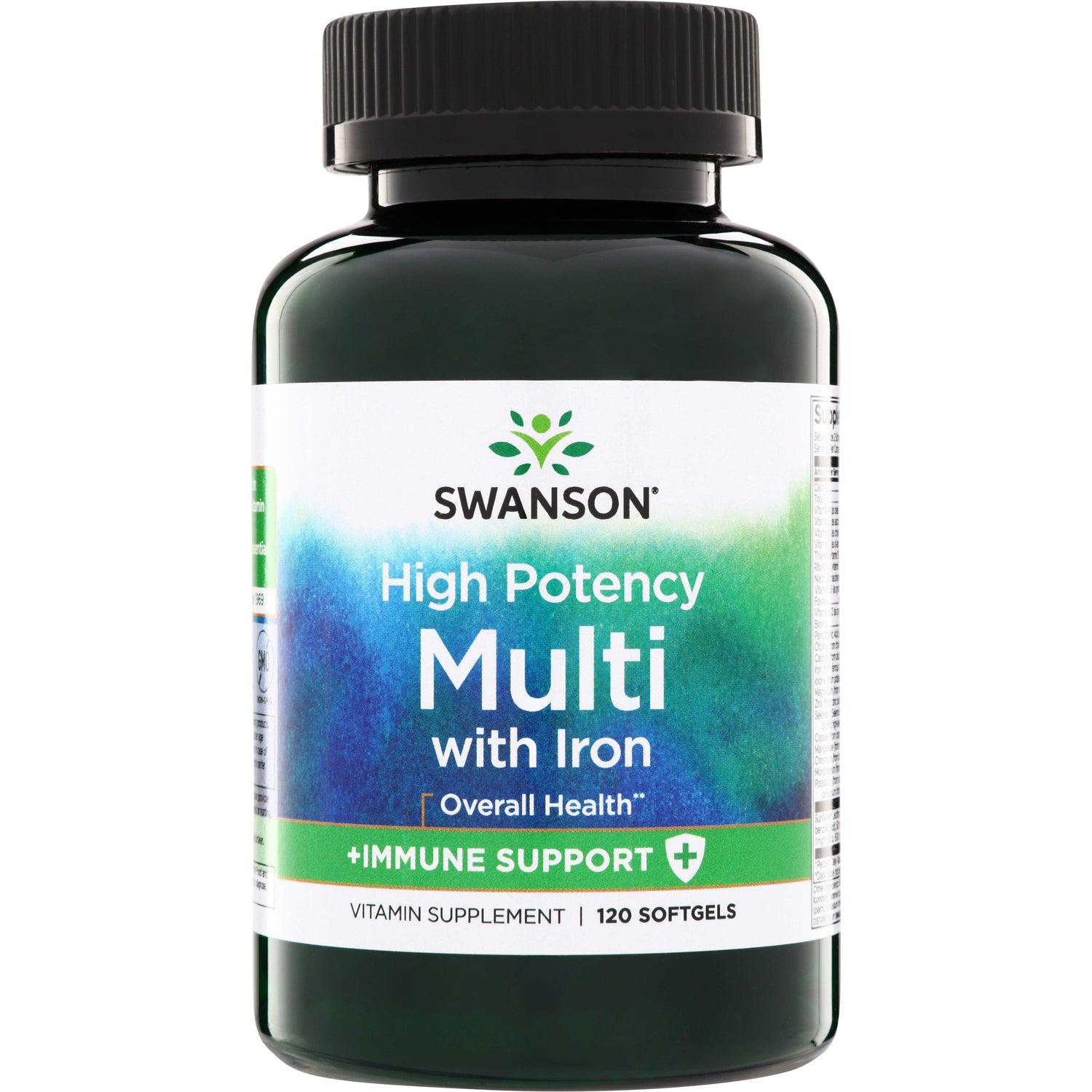 SW490 | Swanson High Potency Multi with Iron, 120 softgelsfront label showing Immune Support